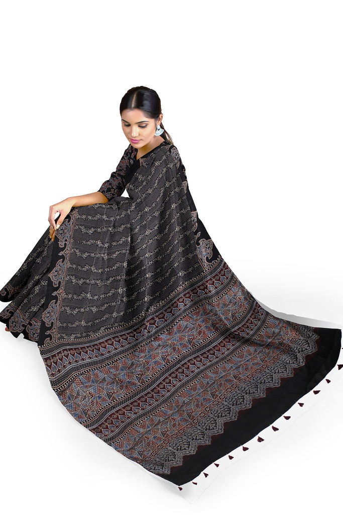 Hand Block Print Modal Silk Saree