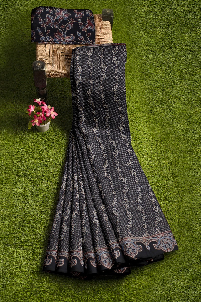 Hand Block Print Modal Silk Saree
