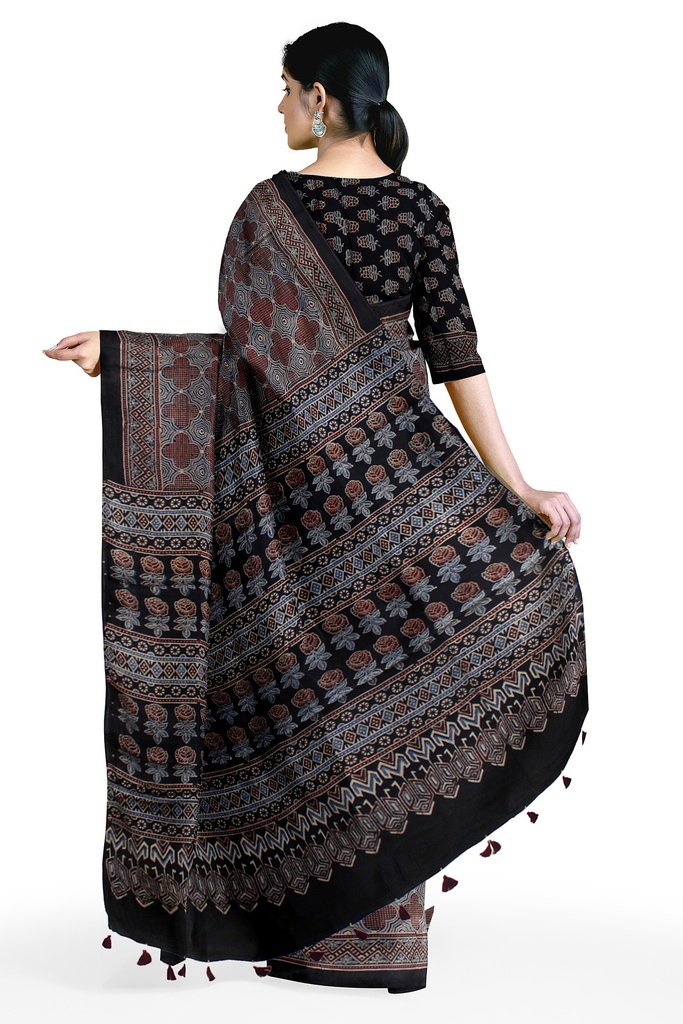 Hand Block Print Modal Silk Saree