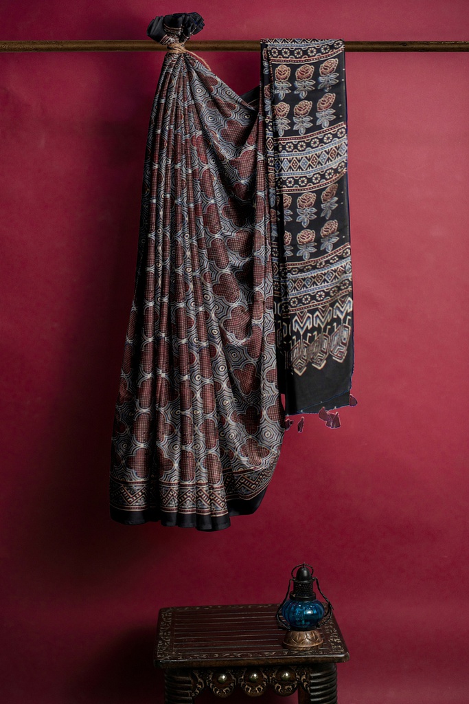 Hand Block Print Modal Silk Saree