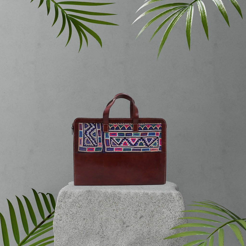 Handcrafted Hand Embroidery Leather Laptop Bag / Office Bag