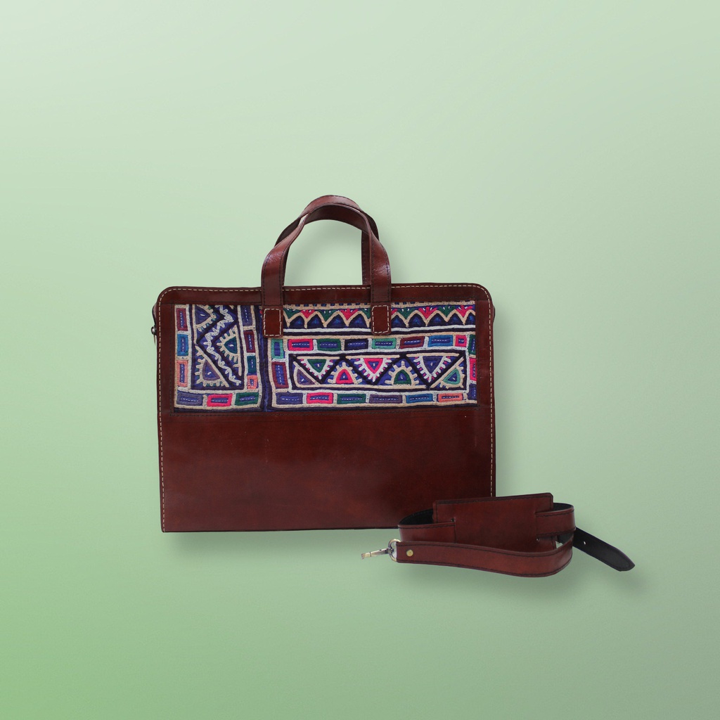 Handcrafted Hand Embroidery Leather Laptop Bag / Office Bag