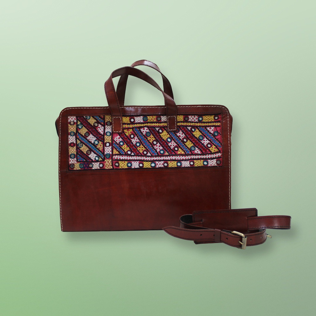 Handcrafted Hand Embroidery Leather Laptop Bag / Office Bag