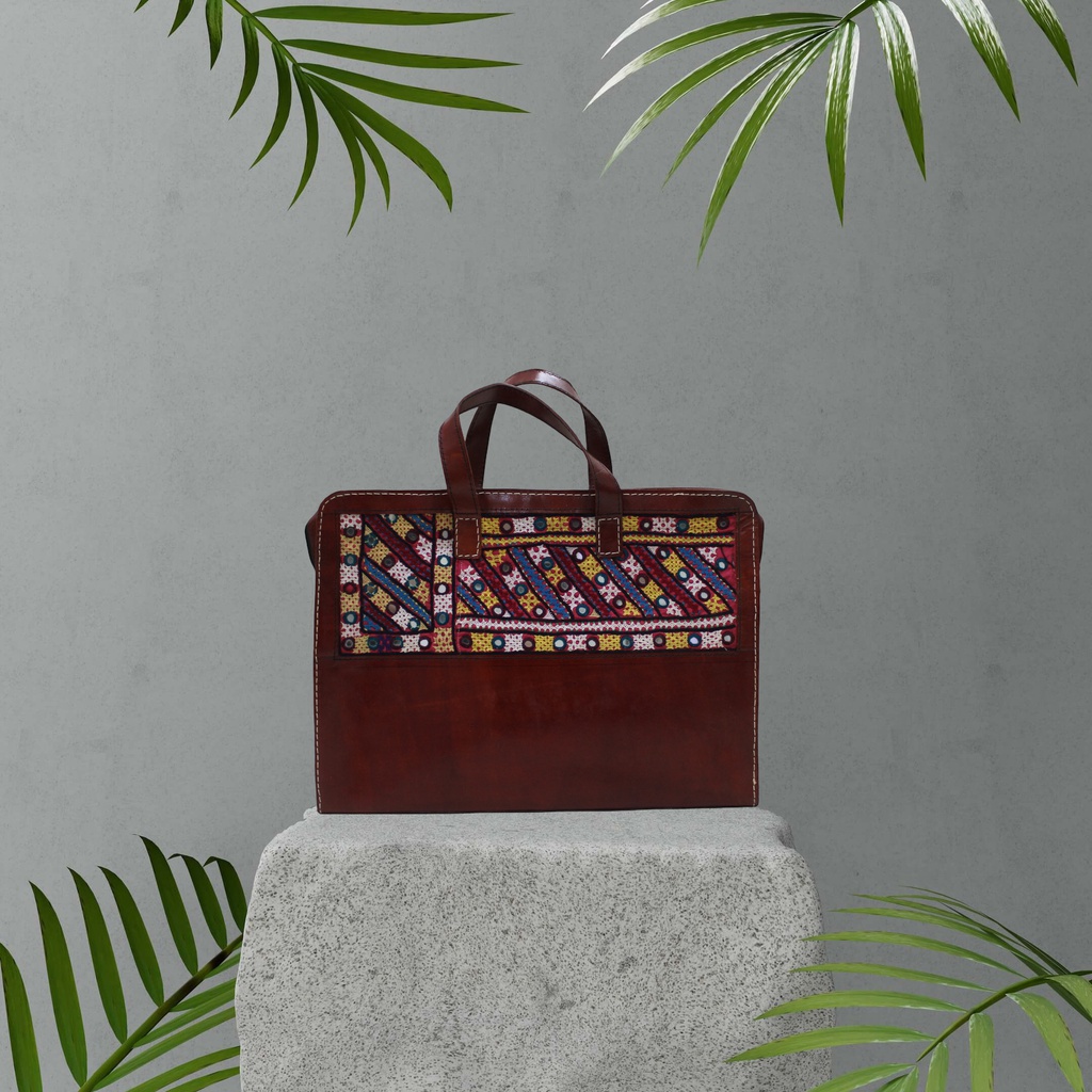 Handcrafted Hand Embroidery Leather Laptop Bag / Office Bag