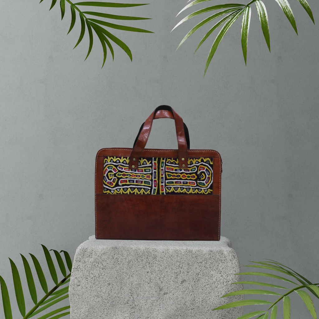 Handcrafted Hand Embroidery Leather Laptop Bag / Office Bag