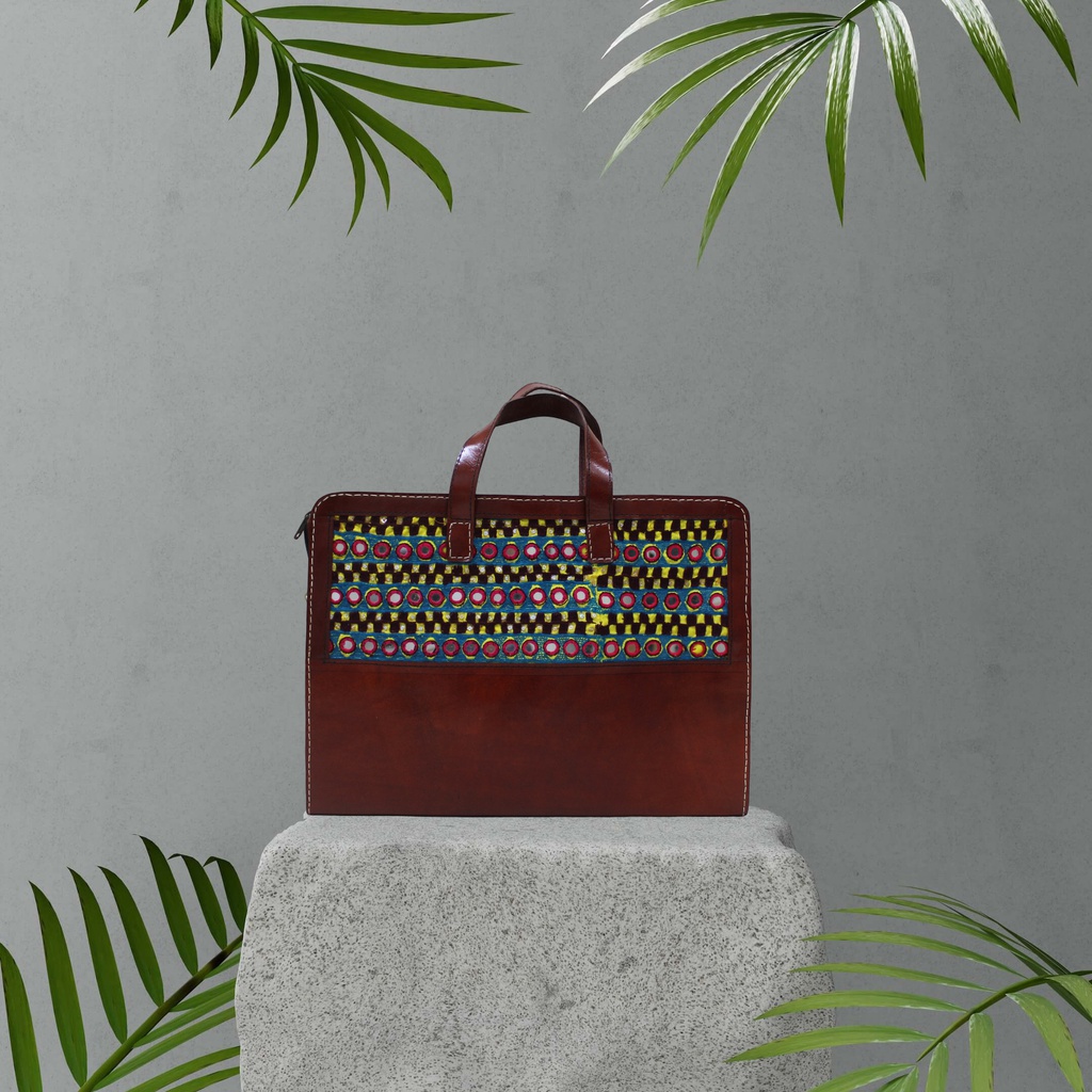Handcrafted Hand Embroidery Leather Laptop Bag / Office Bag