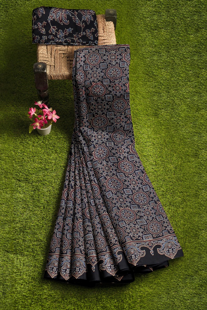 Hand Block Print Modal Silk Saree