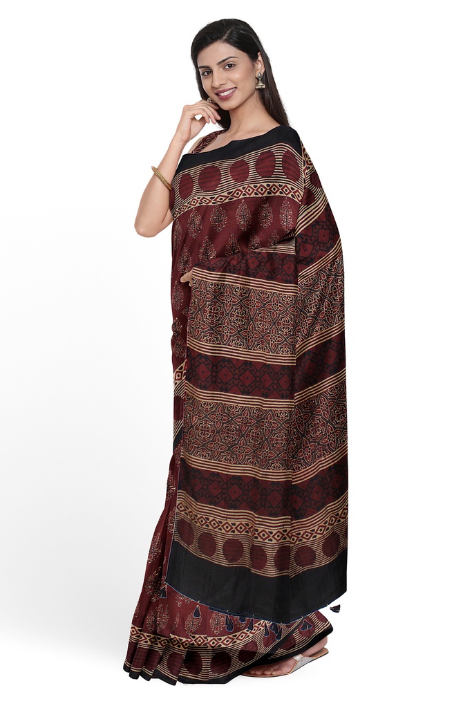 Hand Block Print Modal Silk Saree