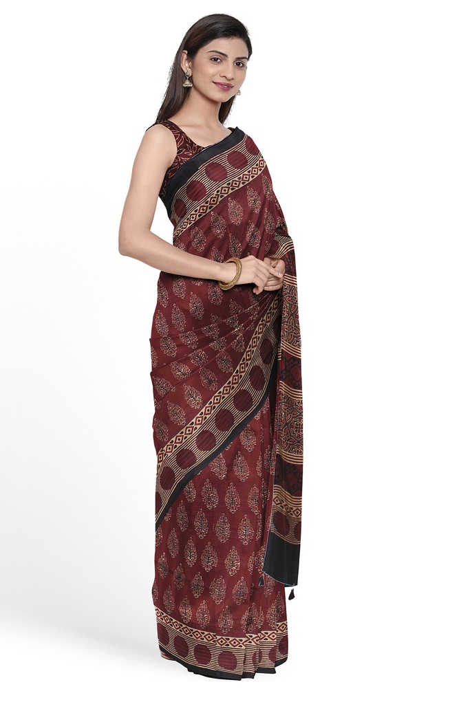 Hand Block Print Modal Silk Saree