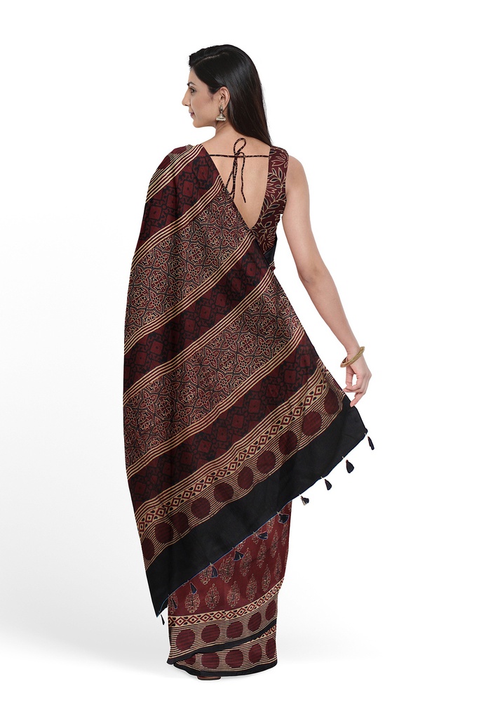 Hand Block Print Modal Silk Saree