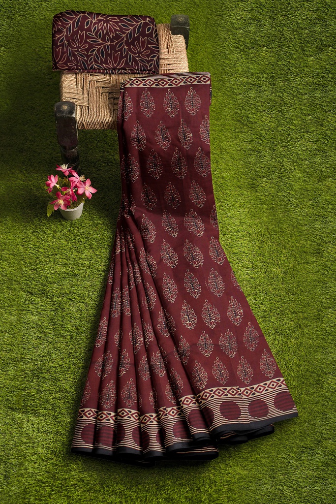 Hand Block Print Modal Silk Saree