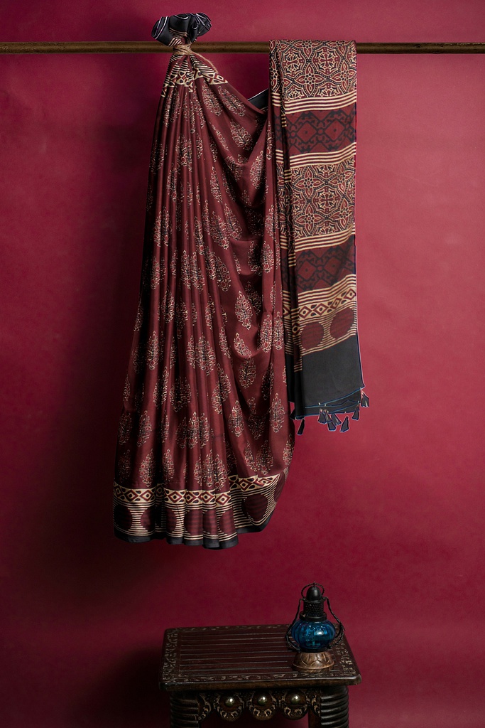 Hand Block Print Modal Silk Saree
