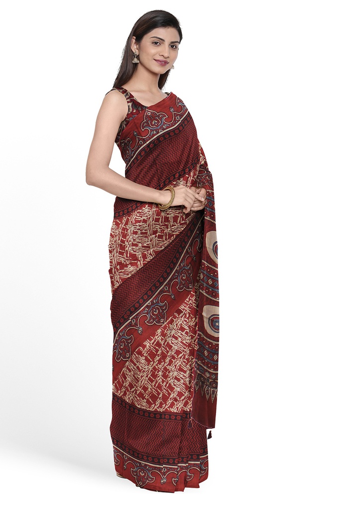Hand Block Print Modal Silk Saree