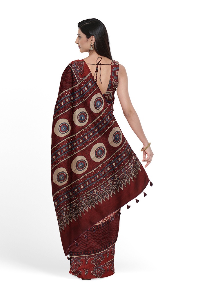 Hand Block Print Modal Silk Saree