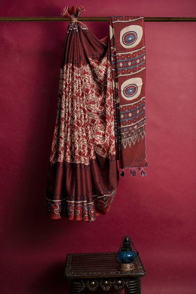 Hand Block Print Modal Silk Saree
