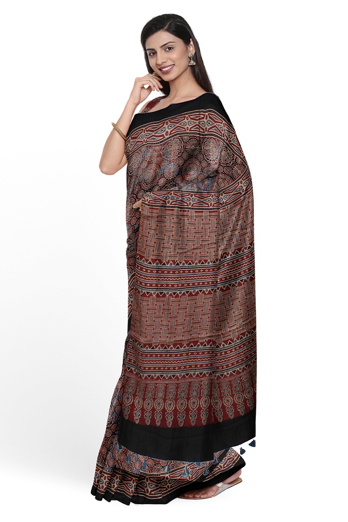 Hand Block Print Modal Silk Saree