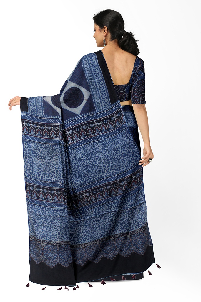 Hand Block Print Modal Silk Saree
