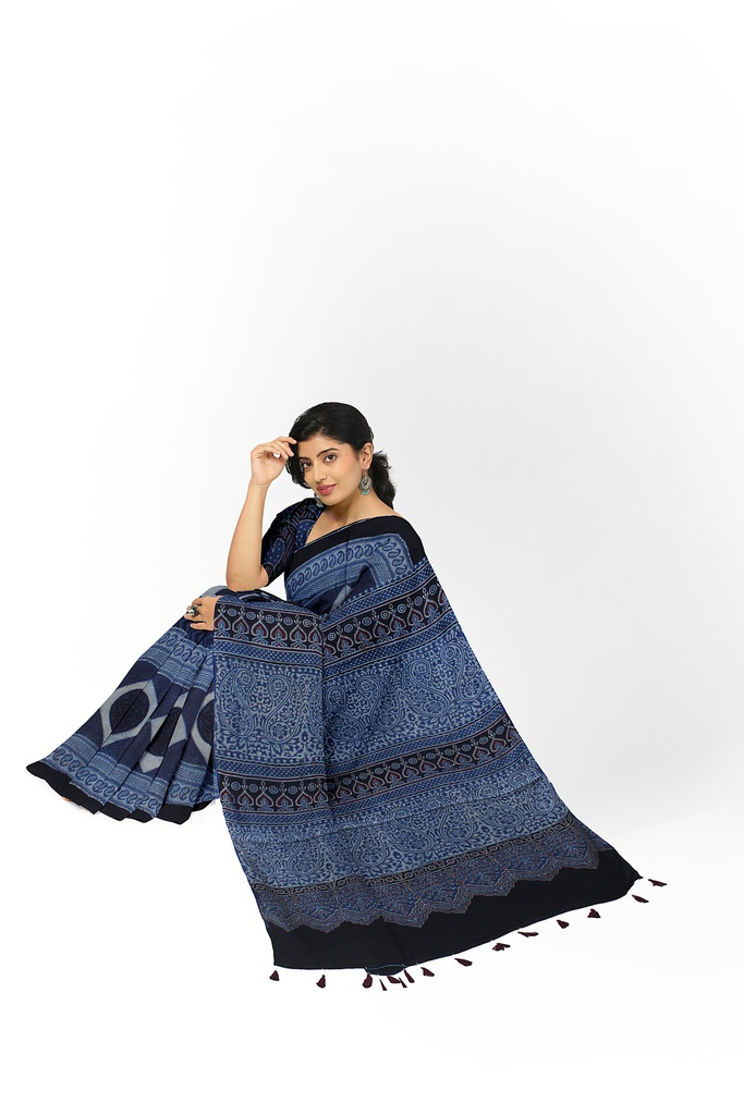 Hand Block Print Modal Silk Saree