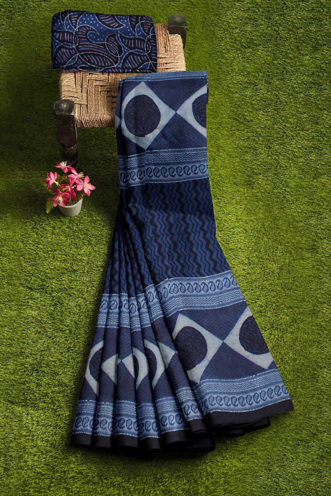 Hand Block Print Modal Silk Saree