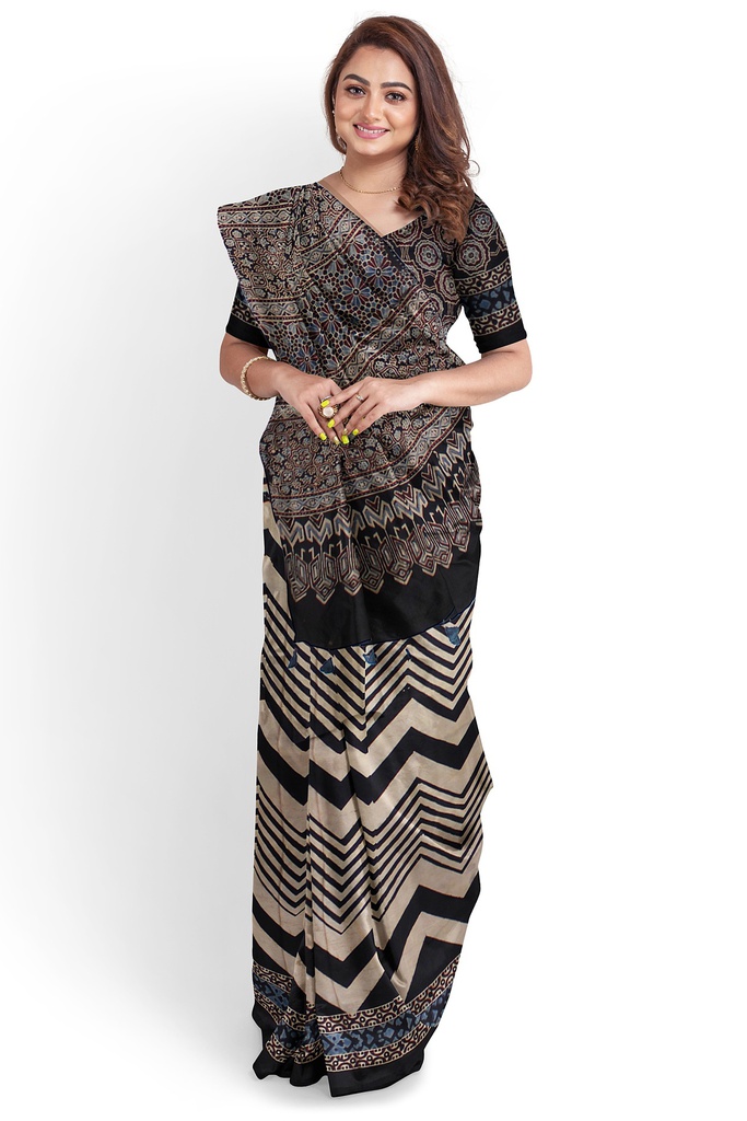Hand Block Print Modal Silk Saree