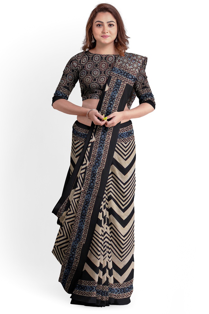 Hand Block Print Modal Silk Saree