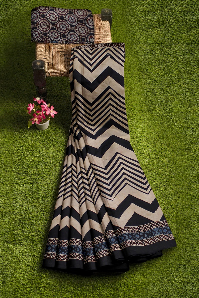 Hand Block Print Modal Silk Saree