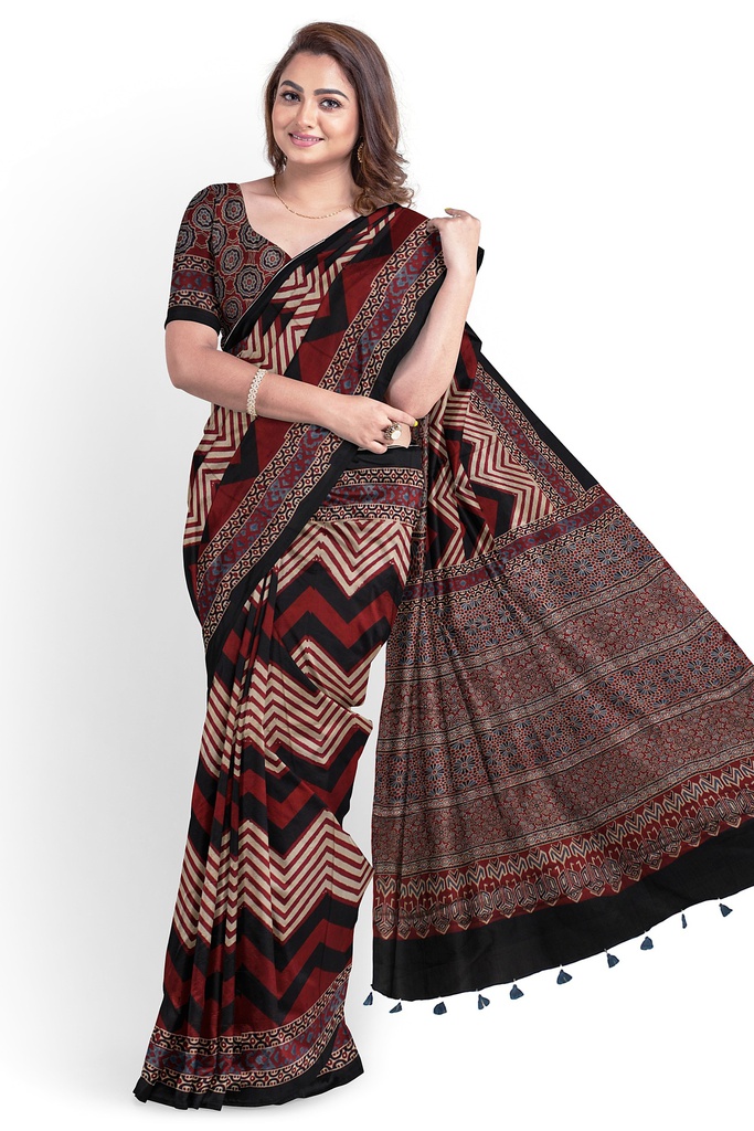 Hand Block Print Modal Silk Saree