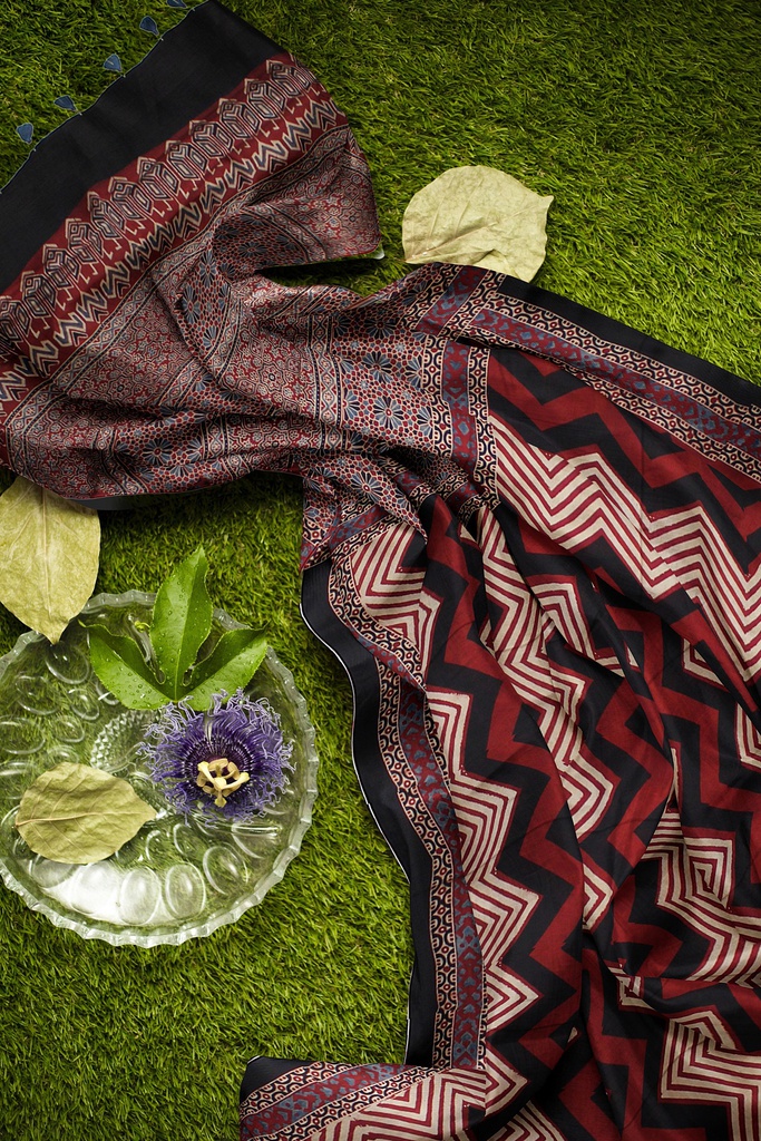 Hand Block Print Modal Silk Saree