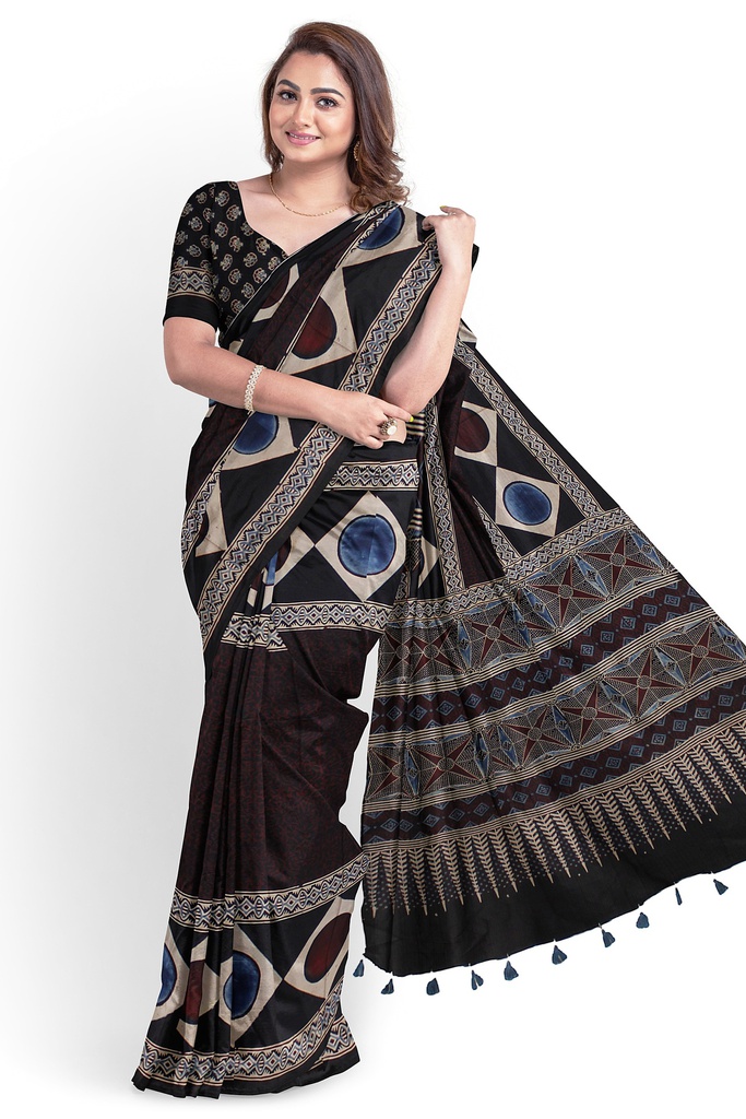 Hand Block Print Modal Silk Saree