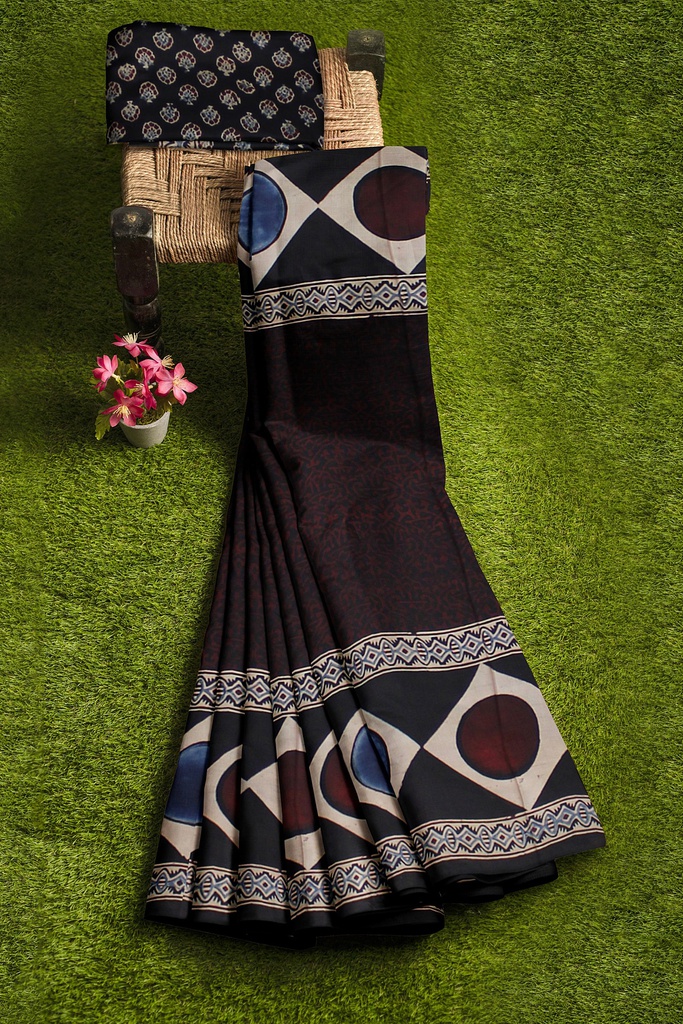 Hand Block Print Modal Silk Saree