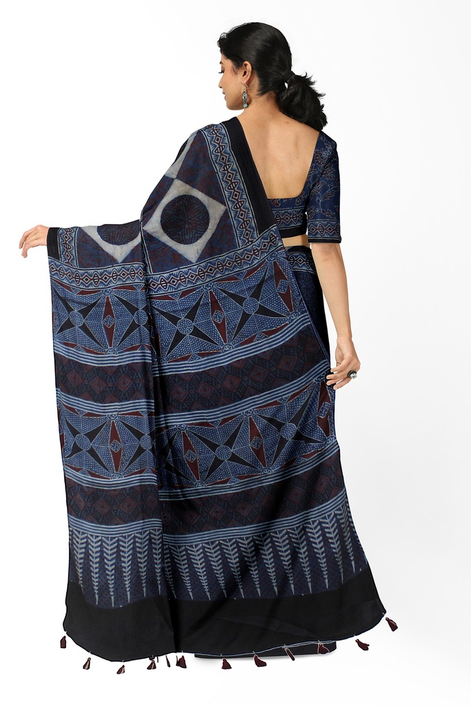 Hand Block Print Modal Silk Saree