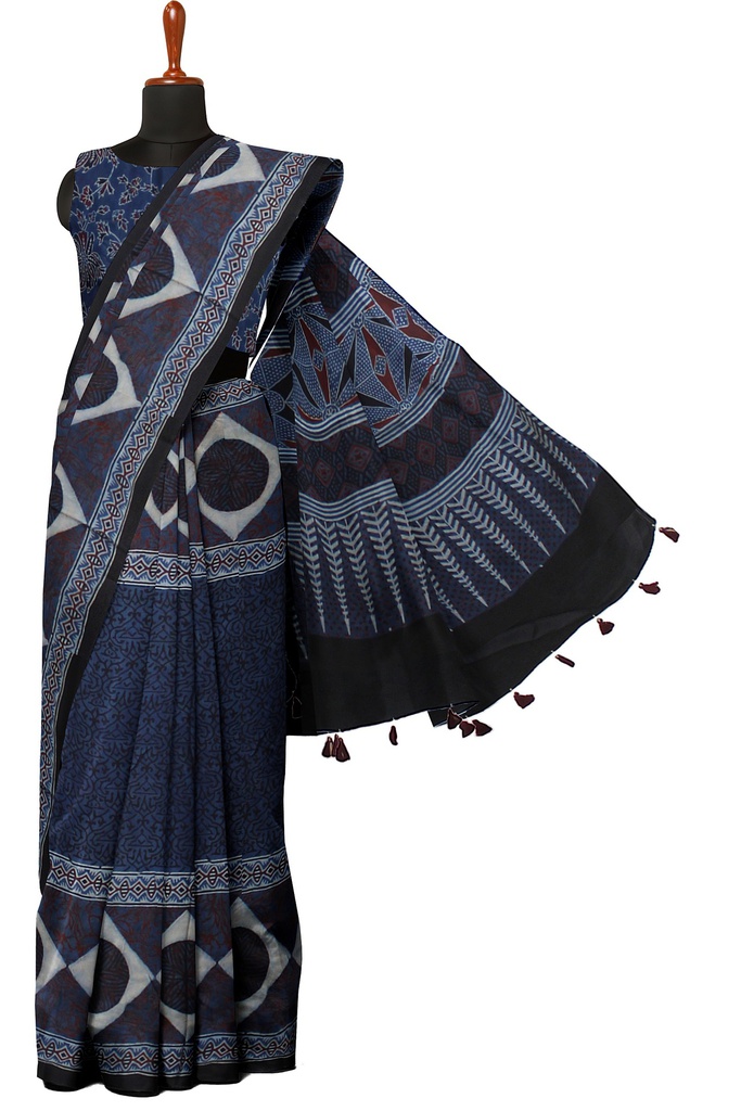 Hand Block Print Modal Silk Saree