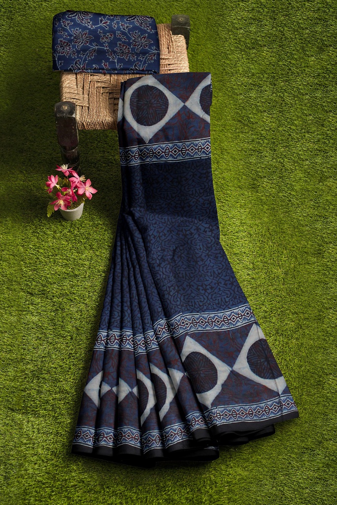 Hand Block Print Modal Silk Saree