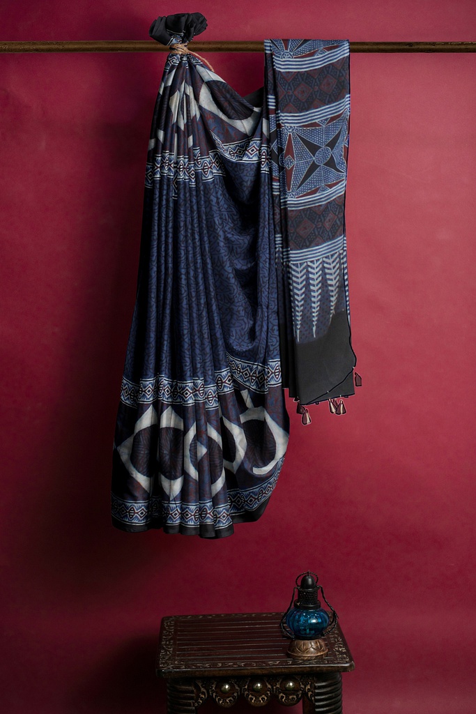 Hand Block Print Modal Silk Saree