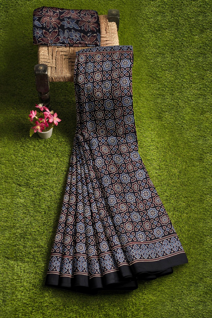 Hand Block Print Modal Silk Saree
