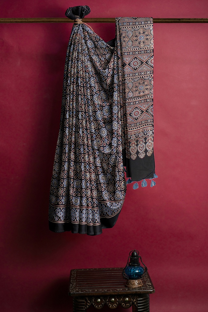 Hand Block Print Modal Silk Saree