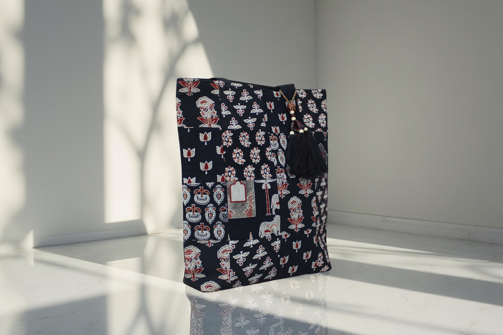 Handcrafted Ajrakh Patchwork Tote Bag