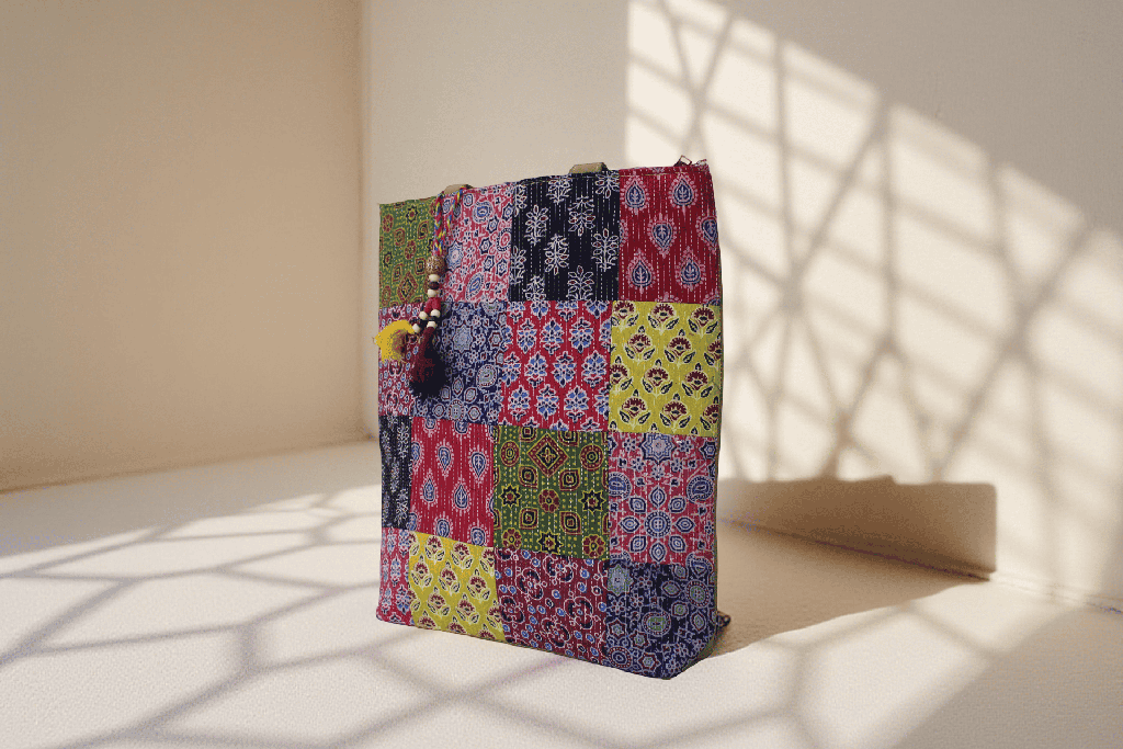 Handcrafted Ajrakh Patchwork Tote Bag