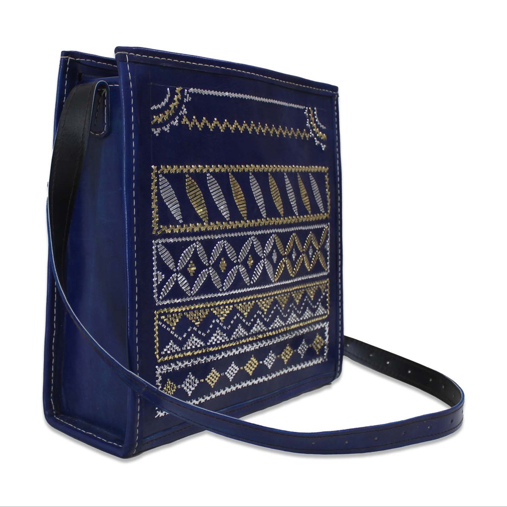Handstitched Leather Bag with Thread Work