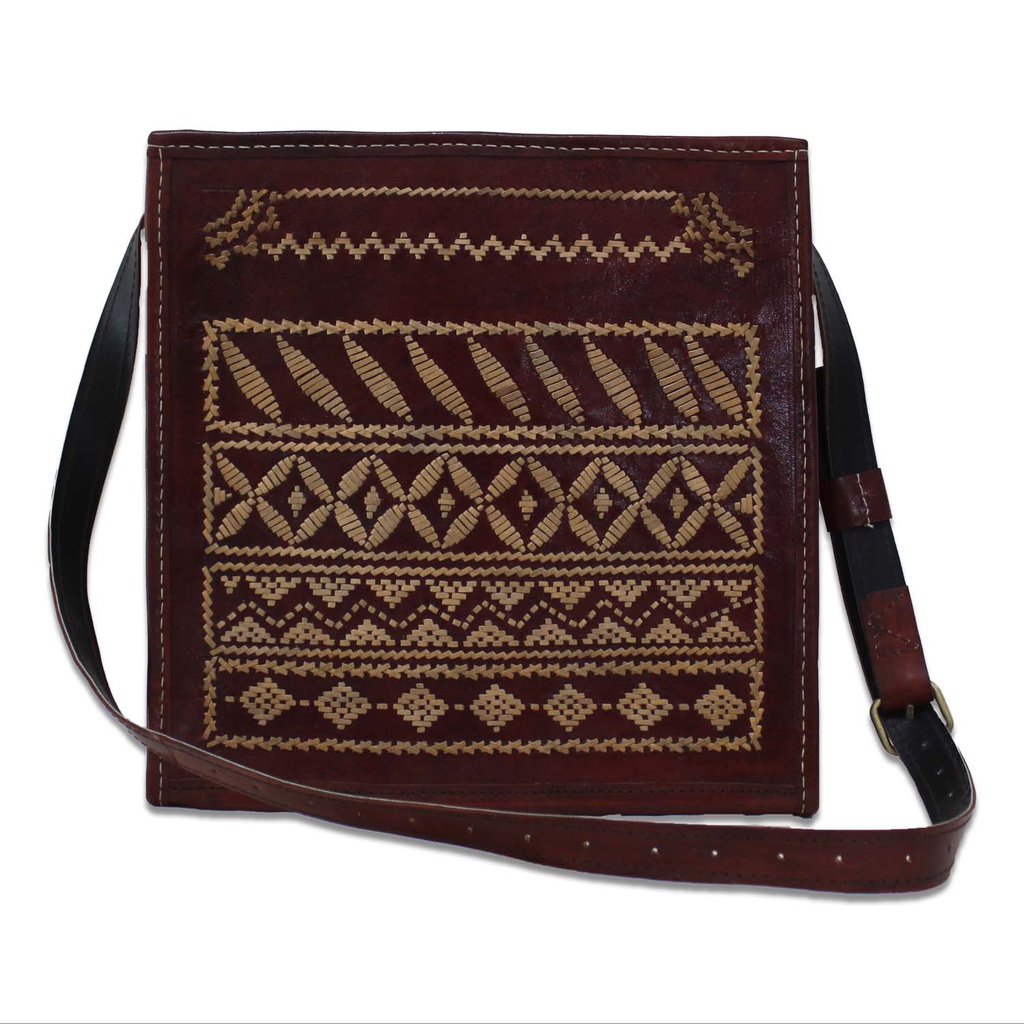 Handstitched Leather Bag with Thread Work