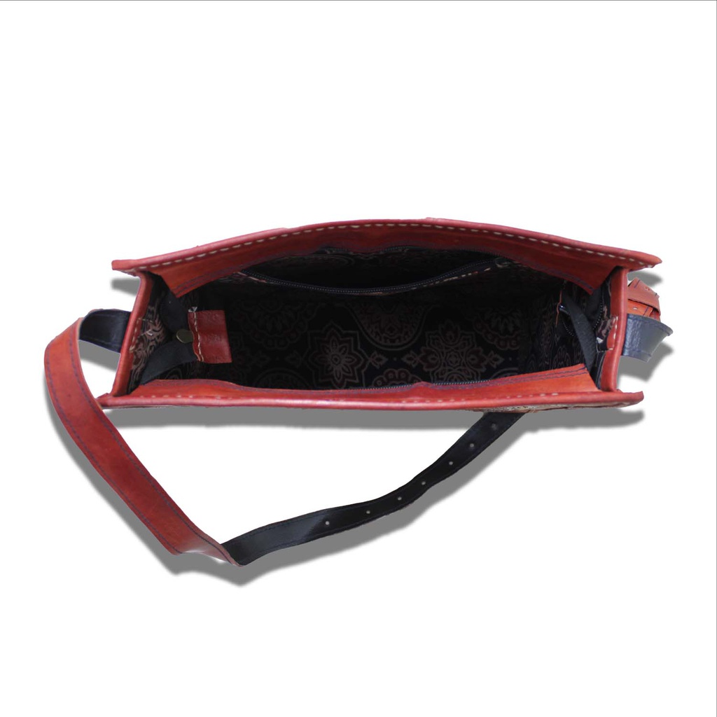 Handstitched Leather Bag with Thread Work