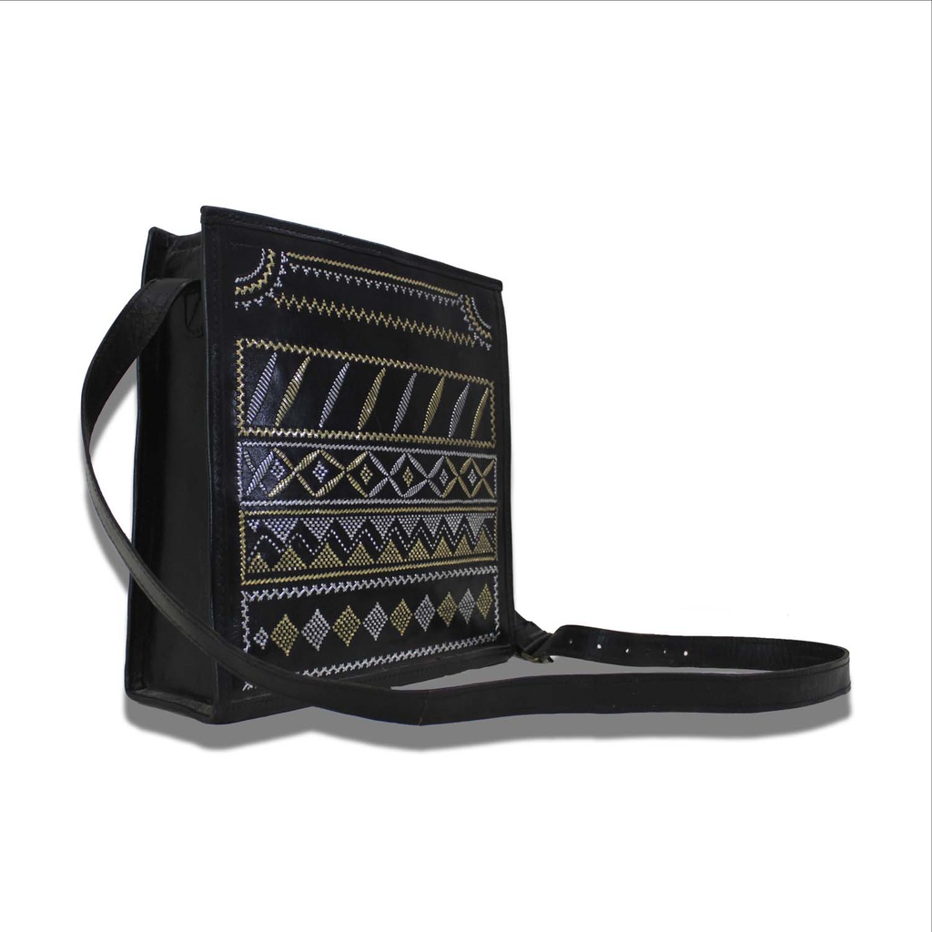 Handstitched Leather Bag with Thread Work
