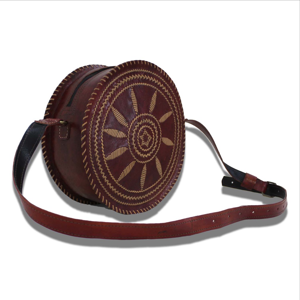 Handstitched Leather Bag with Thread Work