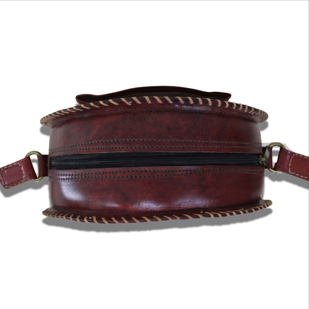 Handstitched Leather Bag with Thread Work