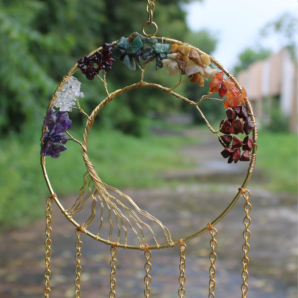 Handcrafted Tree of Life Agate Slice Wind Chime