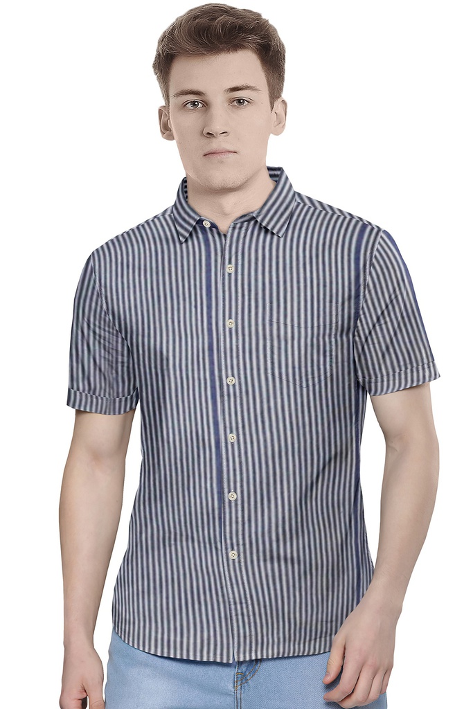 Men’s Short-Sleeve Striped Casual Shirt