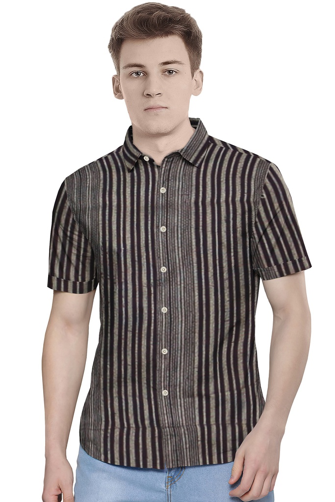 Men’s Short-Sleeve Striped Casual Shirt