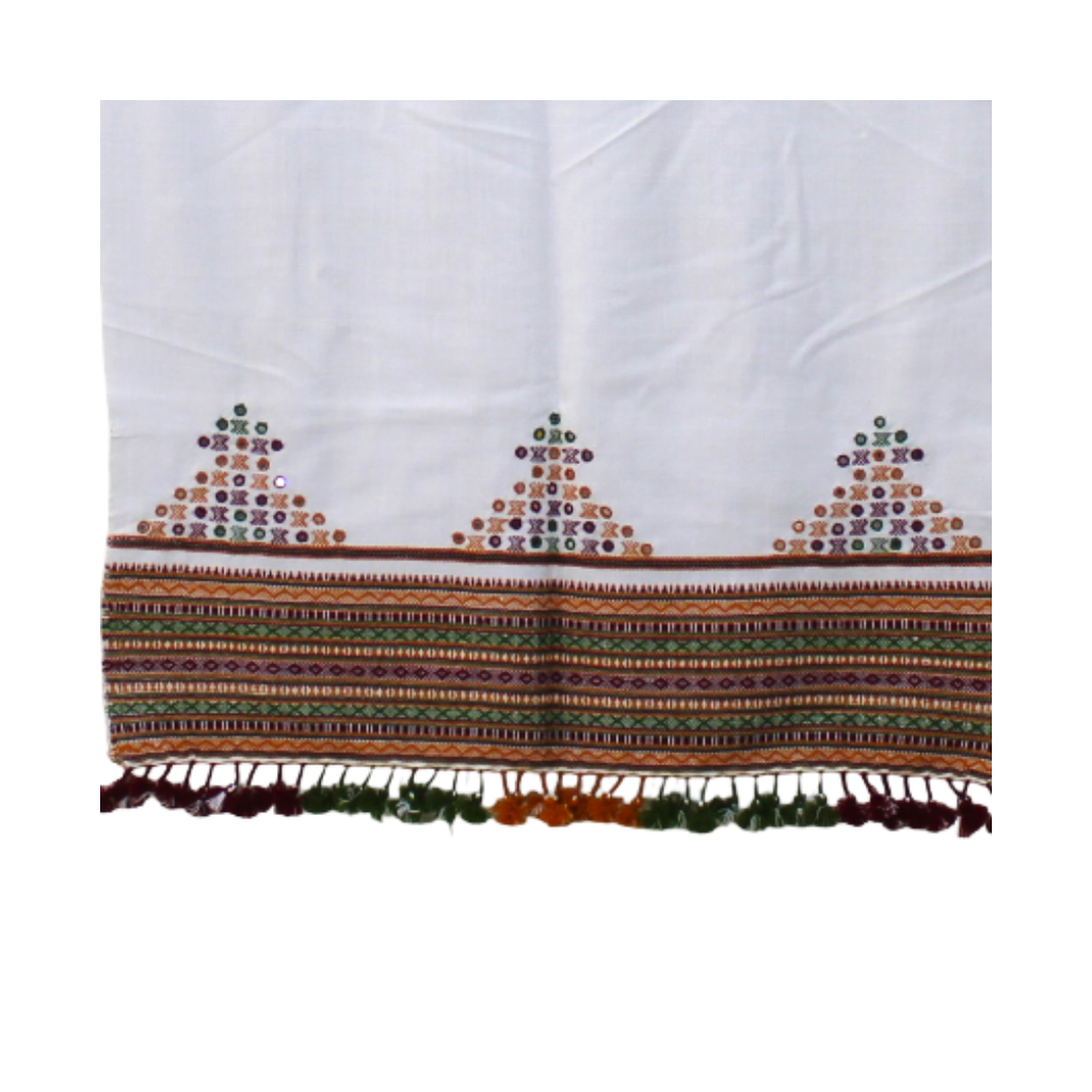 Burnt Orange Embroidered Handwoven Stole With Mirror Work