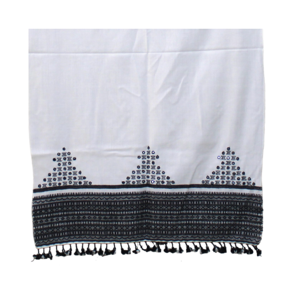 Embroidered Handwoven Stole With Mirror Work