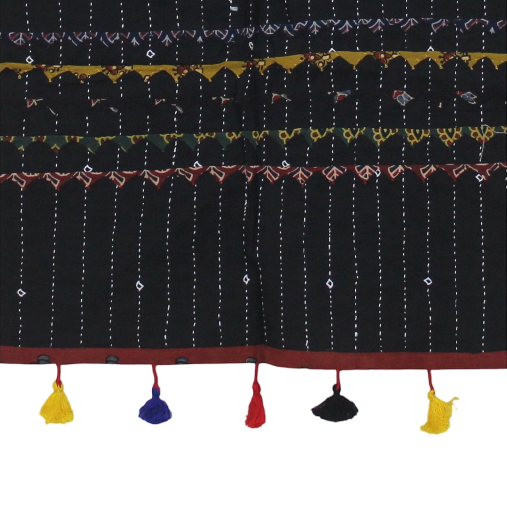 Handmade Tagai Work Cotton Stole with Ajrakh Border &amp; Tassels